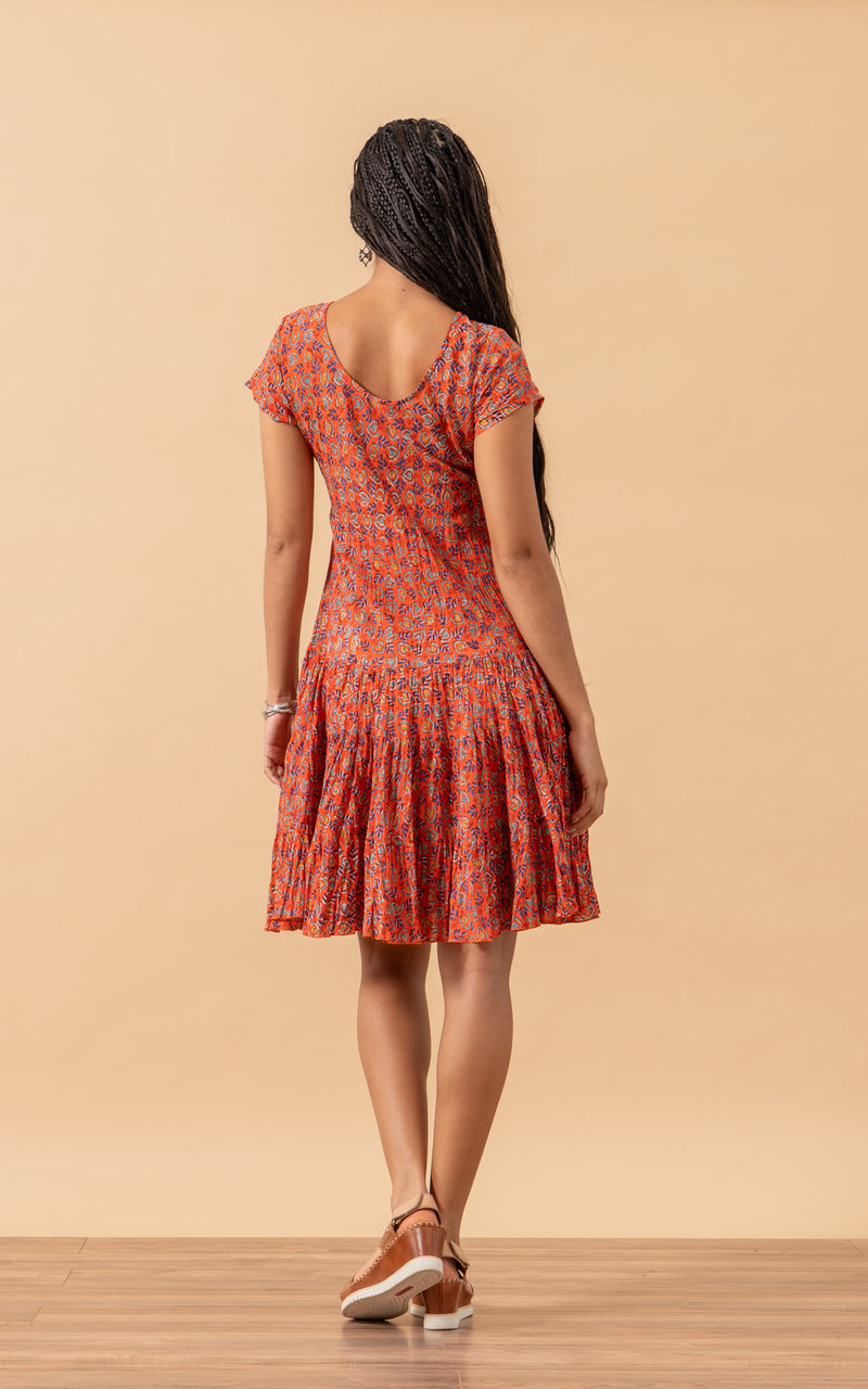 Paloma Dress, Short, Cap Sleeve, Orange Calico