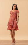 Paloma Dress, Short, Cap Sleeve, Orange Calico
