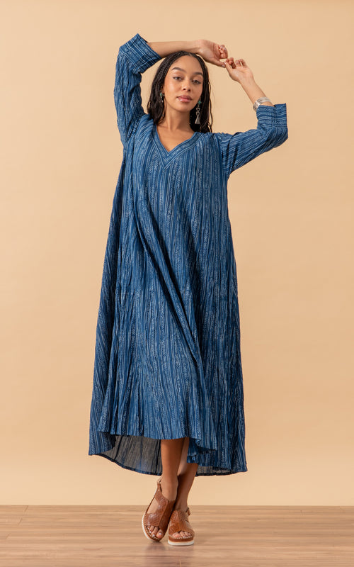 Anika Dress, V-Neck, 3/4 Sleeve, Willow Stripe
