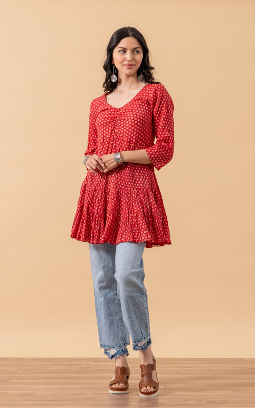 Paloma Tunic, 3/4 Sleeve, Scarlet Calico