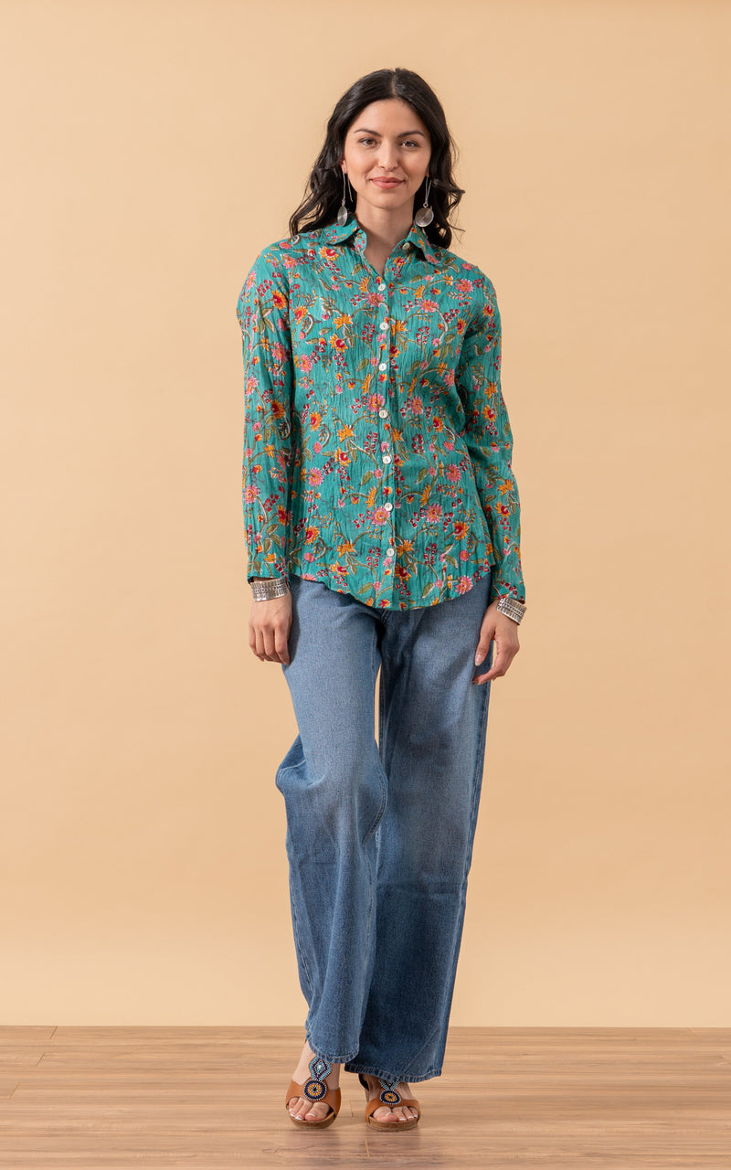Regina Blouse, Long Sleeve, Peacock Floral