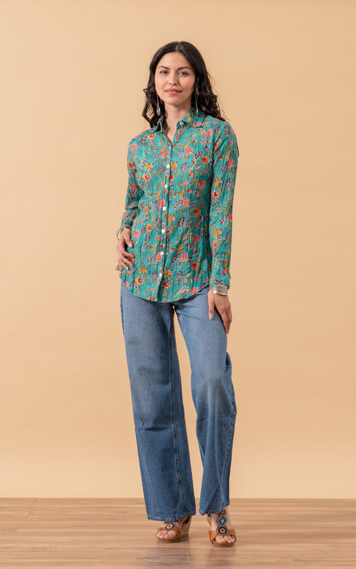 Regina Blouse, Long Sleeve, Peacock Floral