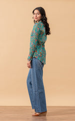 Regina Blouse, Long Sleeve, Peacock Floral