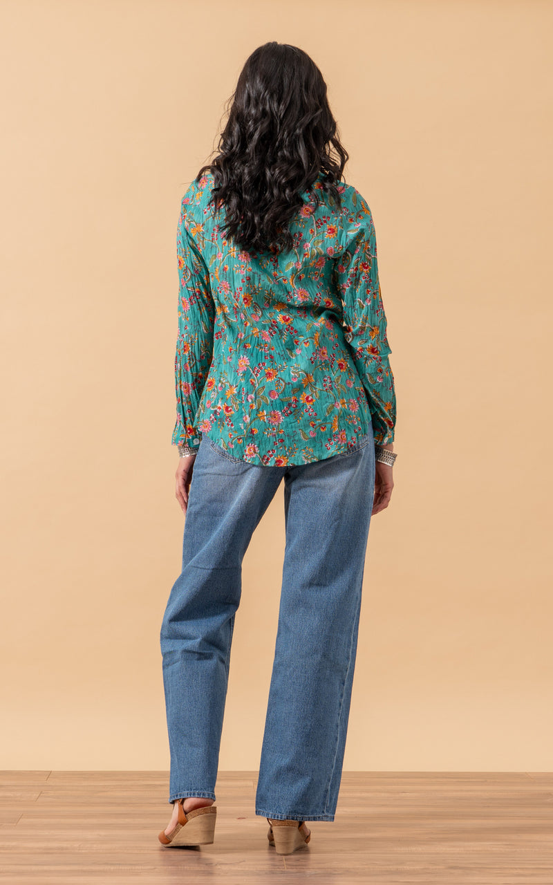 Regina Blouse, Long Sleeve, Peacock Floral