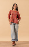 Puebla Blouse, 3/4 Sleeve, Orange Calico