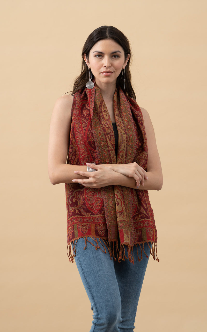 Boiled Wool Scarf, Carmine Paisley