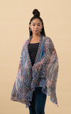 Silk Wool Shawl, Blue and Pink
