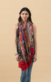 Silk Wool Shawl, Large, Red Fancy