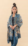 Silk Wool Shawl, Large, Teal Fancy
