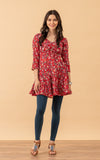 Paloma Tunic, 3/4 Sleeve, Wildflower Red