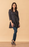 Paloma Tunic, 3/4 Sleeve, Black Calico