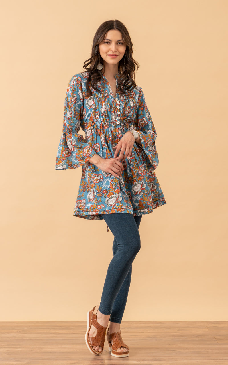 Ofelia Blouse, 3/4 Sleeve, Blue Tegan