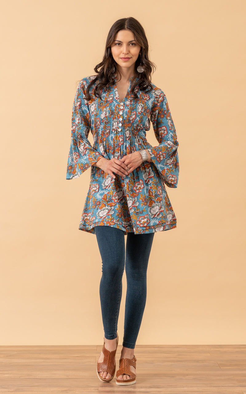 Ofelia Blouse, 3/4 Sleeve, Blue Tegan