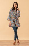 Ofelia Blouse, 3/4 Sleeve, Blue Tegan