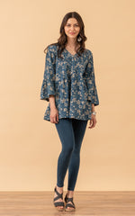 Camila Blouse, 3/4 Sleeve, Indigo Lily