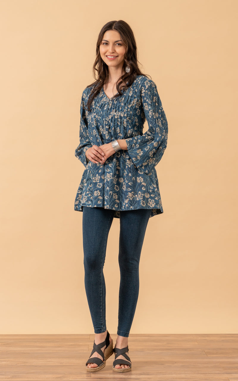 Camila Blouse, 3/4 Sleeve, Indigo Lily