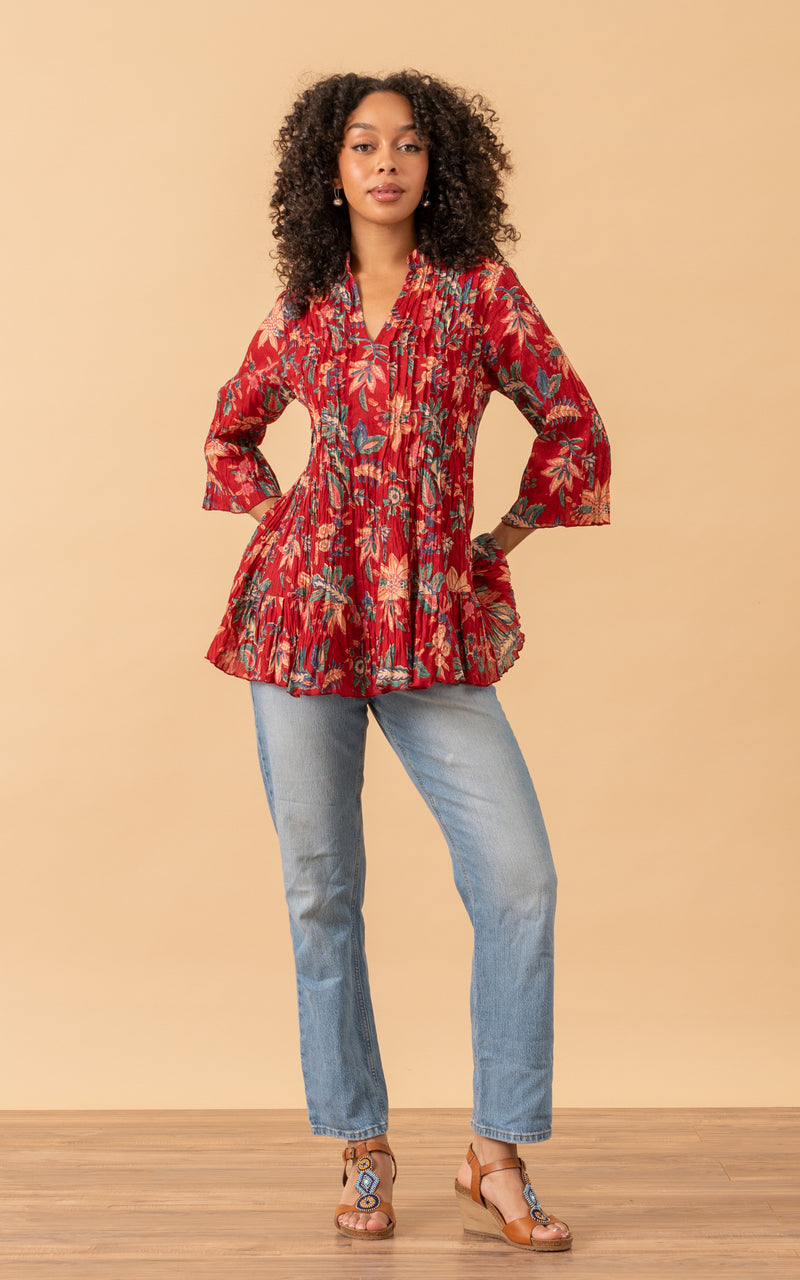 Sahara Top, 3/4 Sleeve, Bombay Red