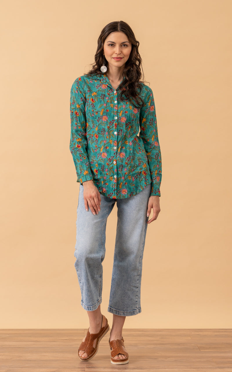 Regina Blouse, Long Sleeve, Peacock Floral