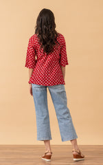 Basic Blouse, 3/4 Sleeve, Red Lotus