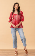 Basic Blouse, 3/4 Sleeve, Red Lotus