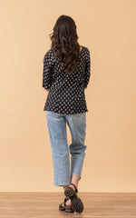 Basic Blouse, 3/4 Sleeve, Black Calico