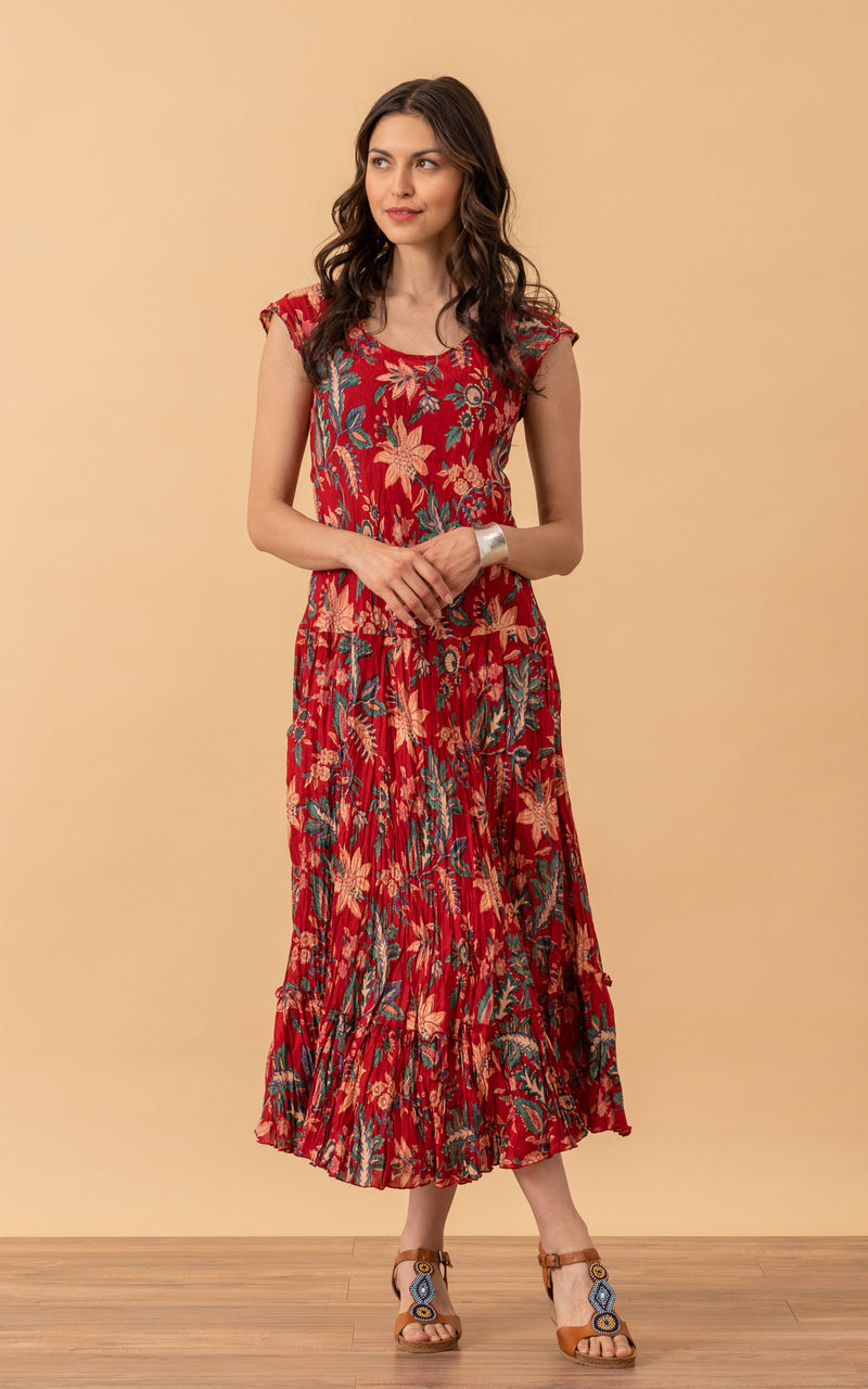 Sedona Dress, long, Cap Sleeve, Bombay Red