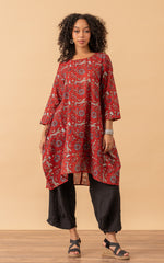 Bubble Tunic, 3/4 Sleeve, Chili Flower