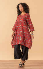 Bubble Tunic, 3/4 Sleeve, Chili Flower