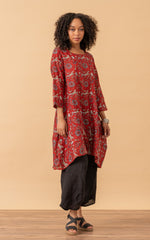 Bubble Tunic, 3/4 Sleeve, Chili Flower