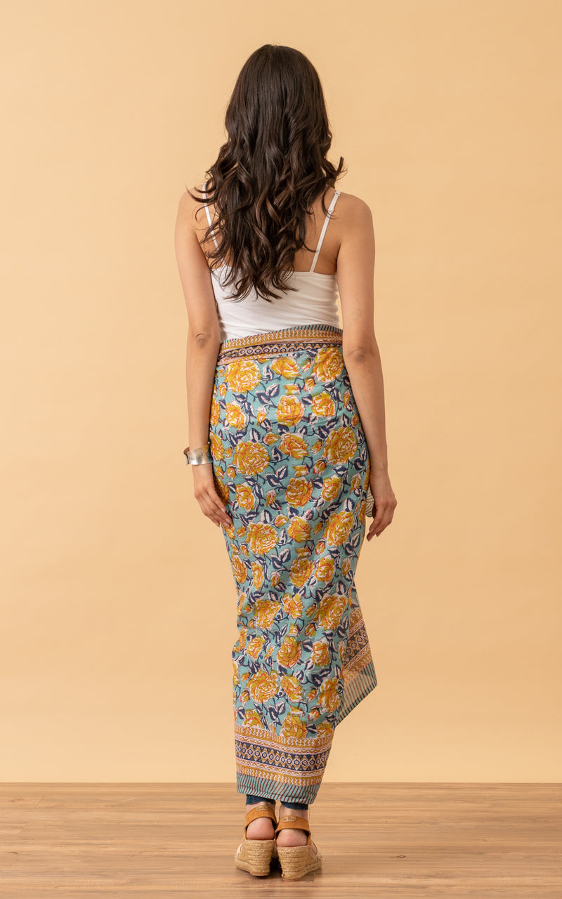 Sarong/Shawl, Turquoise & Gold Rose