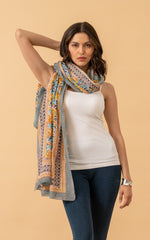 Sarong/Shawl, Turquoise & Gold Rose