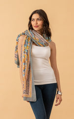 Sarong/Shawl, Turquoise & Gold Rose