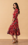 Santa Fe Dress, Long, 3/4 Sleeve, Bombay Red