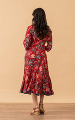 Santa Fe Dress, Long, 3/4 Sleeve, Bombay Red