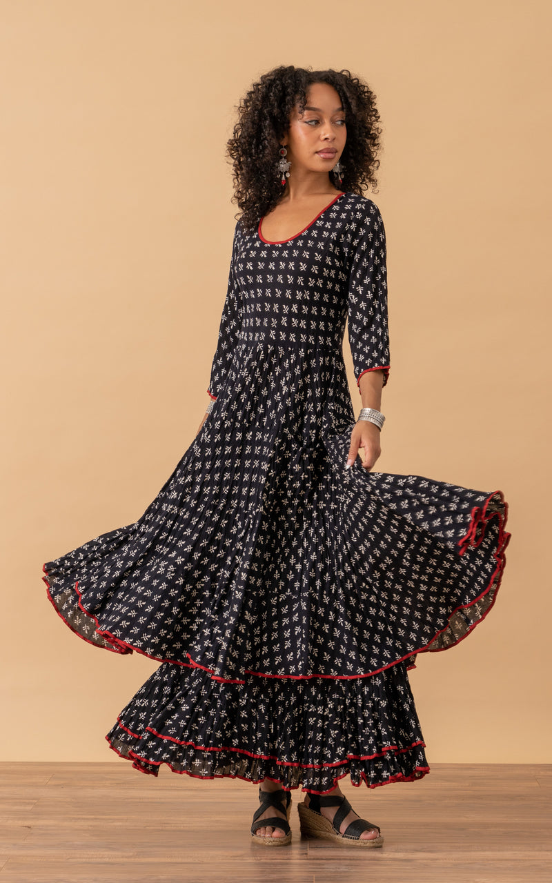santa fe embroidered dress Trade Cloth Santa Fe Dress 3/4 Sleeve Secret Garden