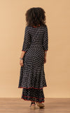 Santa Fe Dress, Long, 3/4 Sleeve, Black Calico