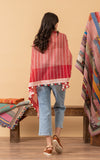 Pom Pom Shawl, Red & Cream Checks