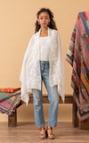 Hand Embroidered Shawl, White on White