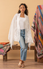 Hand Embroidered Shawl, White on White