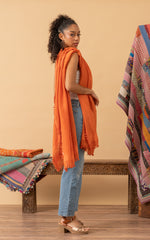 Pom Pom Shawl, Orange