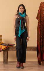 Silk Wool Shawl, Ombre Turquoise-Brown