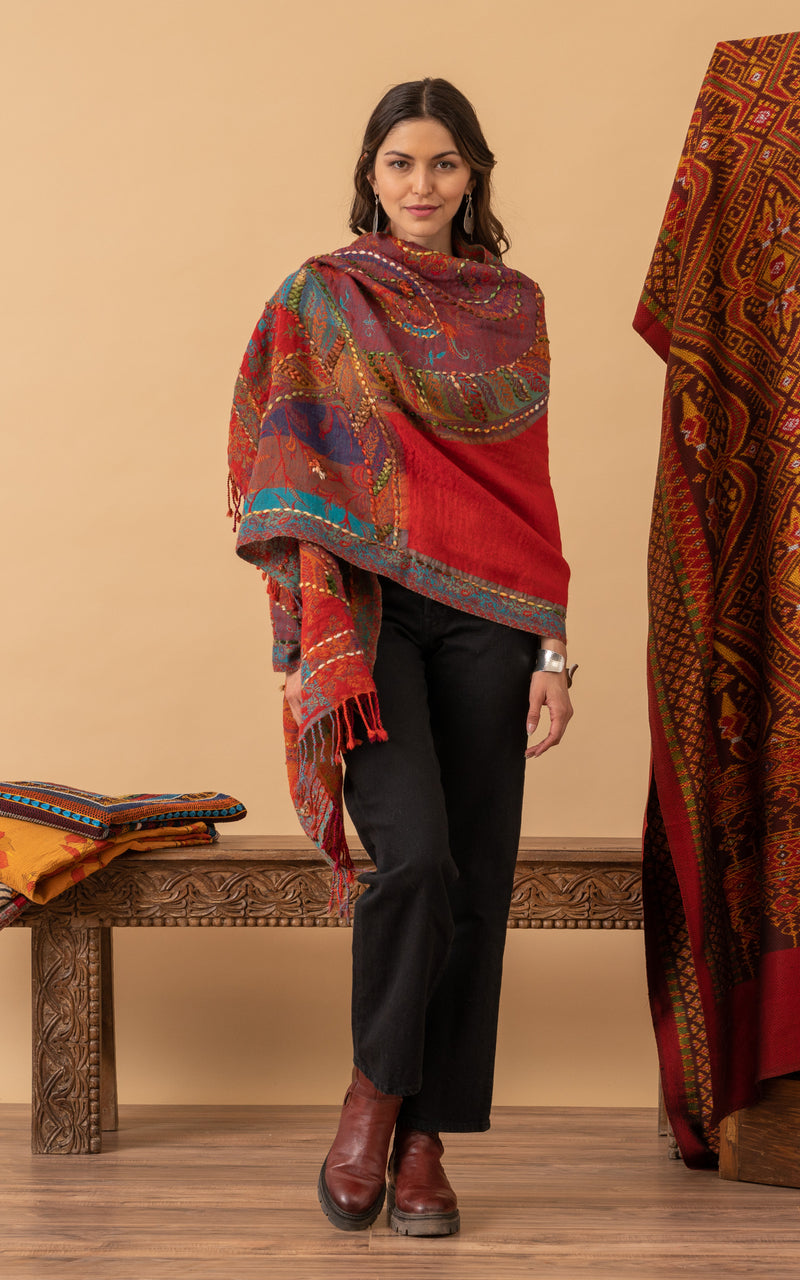 Boiled Wool Shawl, Embroidery, Farah