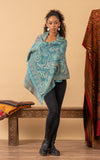 Boiled Wool Shawl, Embroidery, Tiffany Blue