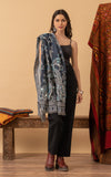 Boiled Wool Shawl, Embroidery, Denim Paisley