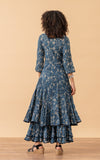 Santa Fe Dress, Long, 3/4 Sleeve, Indigo Lily