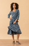 Santa Fe Dress, Long, 3/4 Sleeve, Indigo Lily