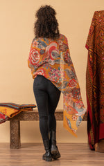 Silk Wool Shawl, Gold Floral