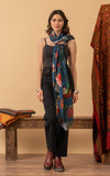 Silk Wool Shawl, Midnight Floral