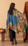 Silk Wool Shawl, Large, Green Garden