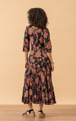 Santa Fe Dress, Long, 3/4 Sleeve, Meena Kari Black & Pink